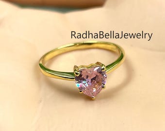 Heart Shape Pink Sapphire Solitaire Engagement Ring For Women, 925 Sterling Silver Bridal Propose Ring