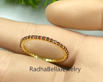 Dainty Garnet Eternity Ring, Gold Vermeil Stacking Ring