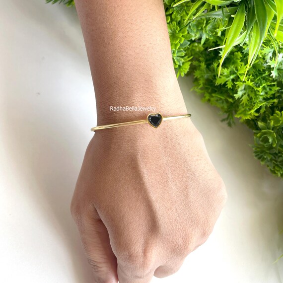 Black Diamond Cuff Bracelet, Promise Love Heart Shape Flexible