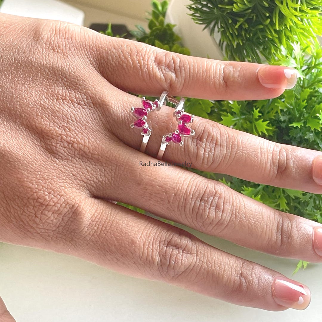 Pear Cut Ruby Crown Enhancer Guard for Women, 925 Silver July ...