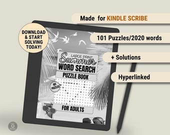 Kindle Scribe Summer Word Search: 101 themapuzzels (digitale download, pdf)