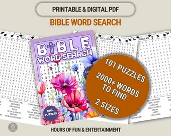 Bible Word Search Printable, 101 Puzzles for Adults & Teens (PDF)
