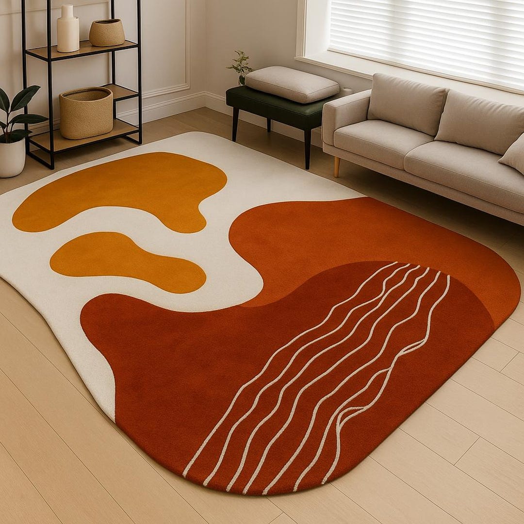 Irregular Abstract Area Rug Modern Abstract Irregular Shape Hand Tufted Wool Rug | Orange Red ...