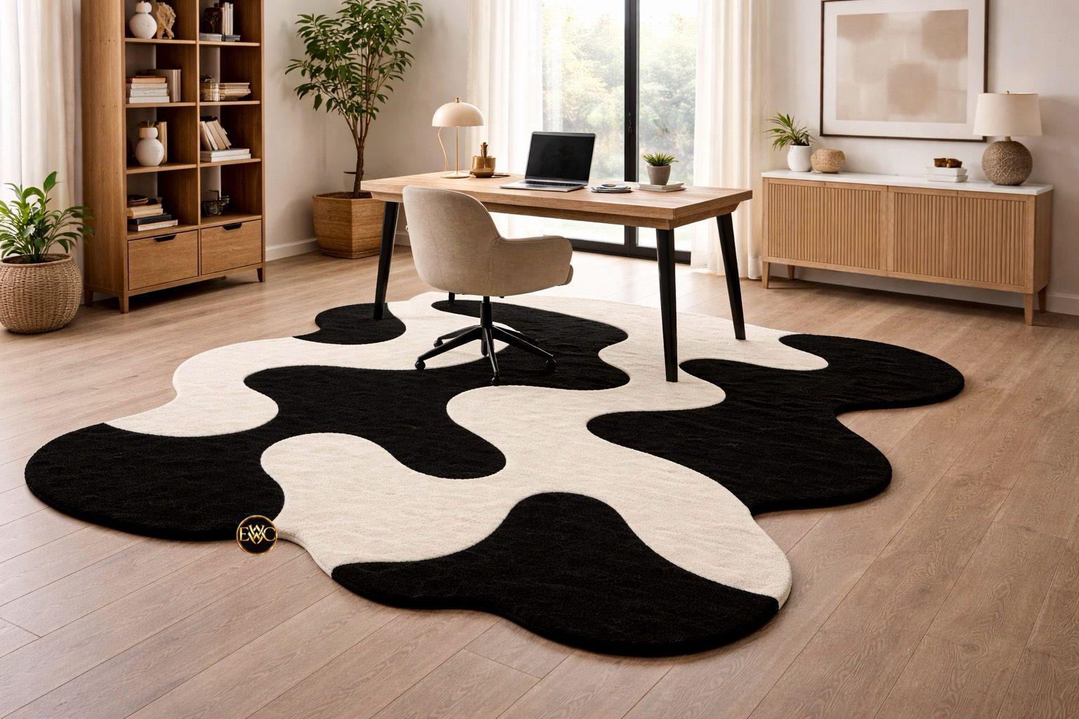 Hand Tufted Wavy Rug | Modern Abstract Black and White Bedroom Rug - Etsy