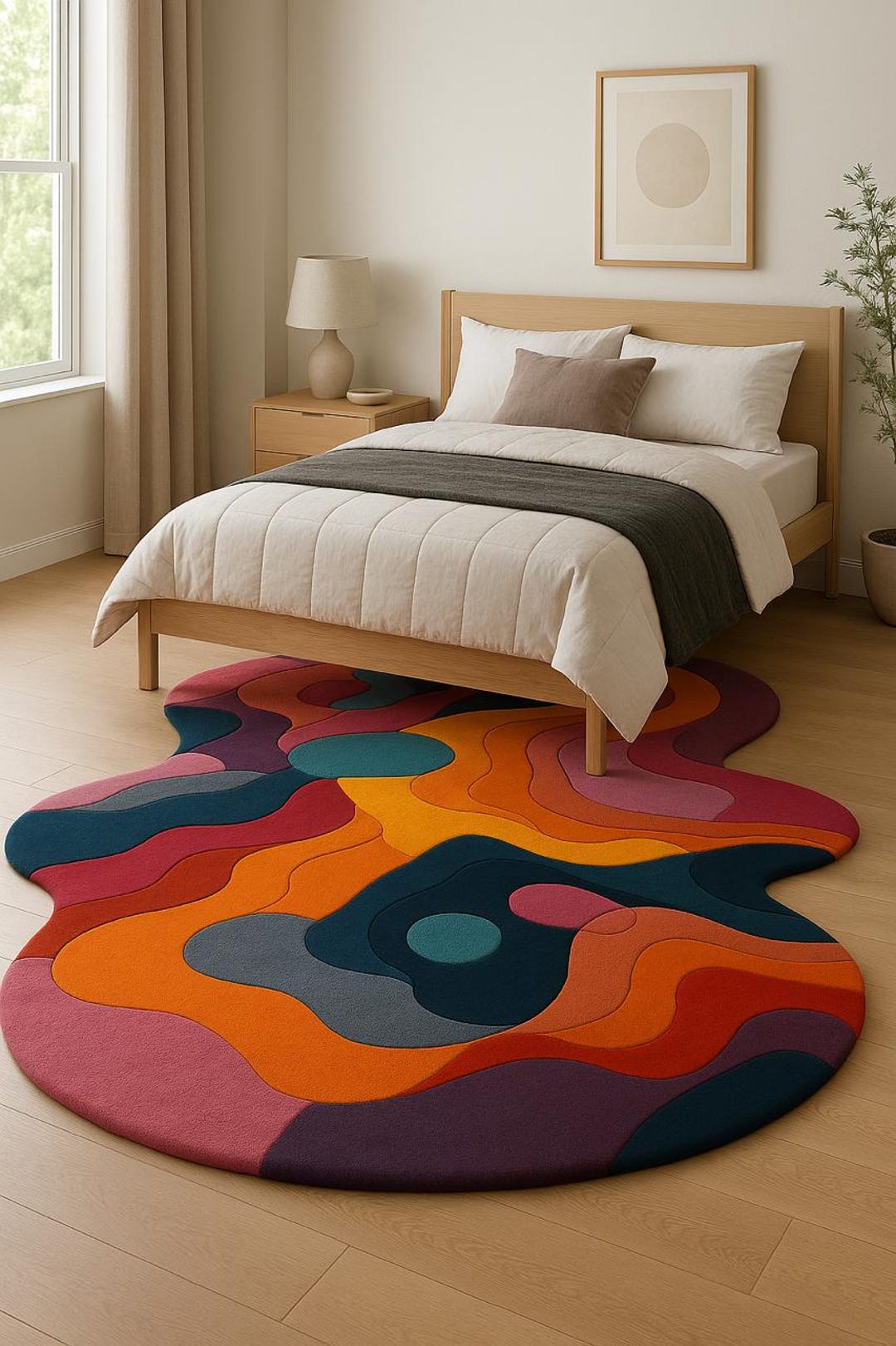 Colorful Abstract Hand Tufted Rug | Modern Wavy Art Carpet | Unique ...