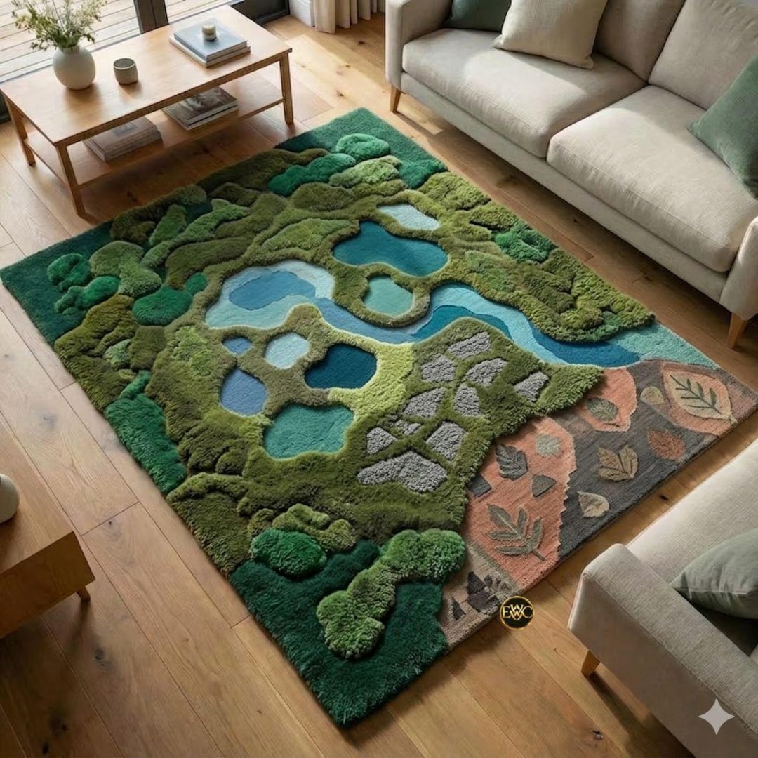 3D Moss Rug, Tufted Forest Landscape Carpet, Biophilic Nature Area Rug ...