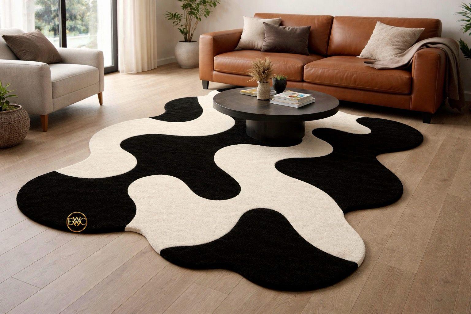 Hand Tufted Wavy Rug | Modern Abstract Black and White Bedroom Rug - Etsy