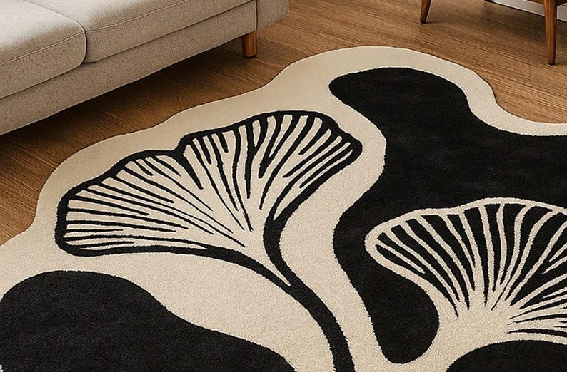 Modern Black and White Abstract Hand Tufted Rug | Irregular Shape ...