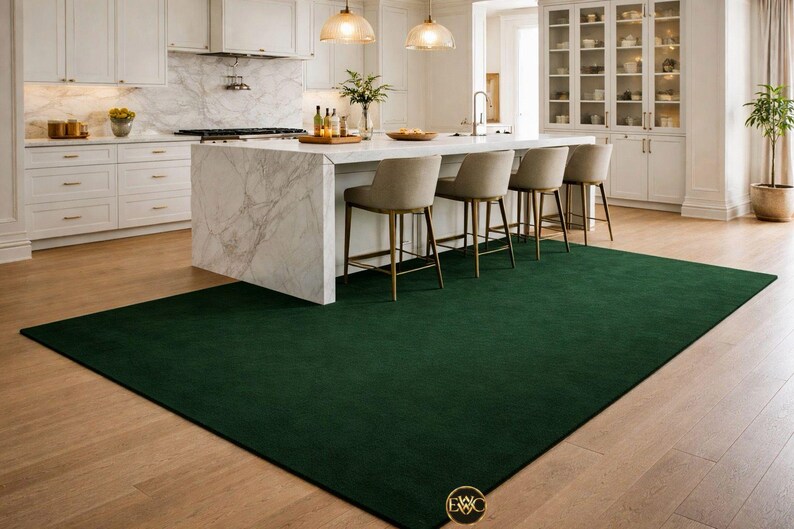 Monochramatic Green Rug Dark Green Hand Tufted Rug – Minimalist Solid Wool Carpet for Modern ...