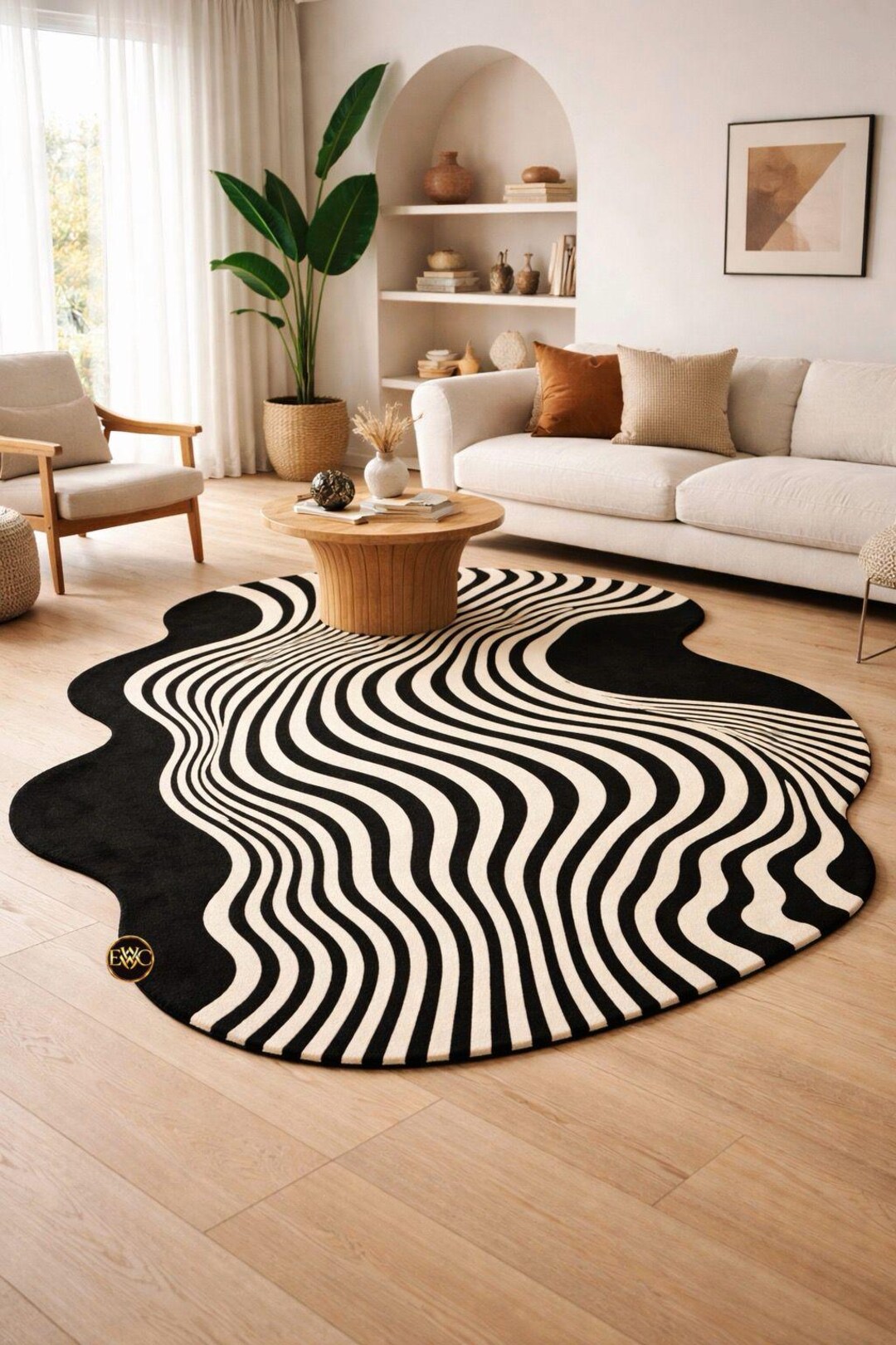 Black and White Abstract Wave Area Rug, Modern Art Decor - Etsy