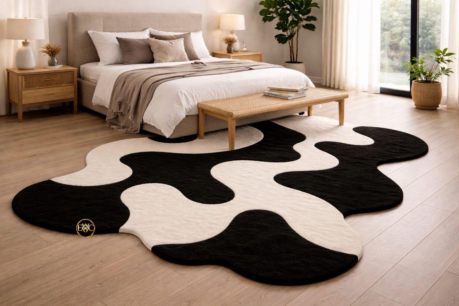 Hand Tufted Wavy Rug | Modern Abstract Black and White Bedroom Rug - Etsy