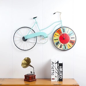 Handmade Bicycle Wall Clock - Vintage Iron Art Decor - Unique Hand-Painted Metal Sign - Rustic Home, Cafe, Office Gift