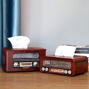 Vintage Radio Tissue Box Cover: Handmade Wooden Retro Decor