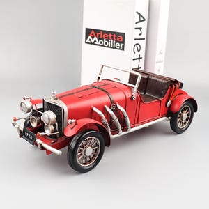Vintage MG Roadster Tin Model - 1:18 Scale Metal Collectible - Handmade Car Display - Desk & Bar Decor - Retro Style Showpiece (40cm)