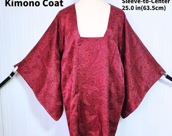 Red Pure Silk Floral Michiyuki Kimono Coat – Traditional Modern Style