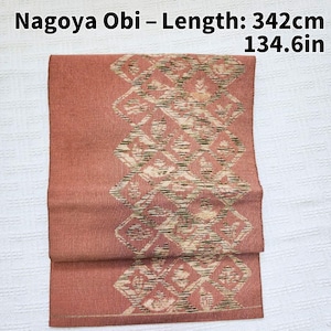 Nagoya Obi Gentle Brown × Abstract Motif | Easy to Match & Tie Length 342cm | Excellent Condition  Perfect for Practice or Daily Wear