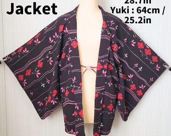 Floral Haori Jacket – Black, Red & Pink Kimono Cardigan