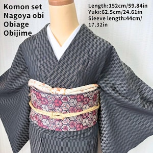 Silk Kimono Set – Yagasuri Arrow Pattern, Nagoya Obi, Obiage, Obijime