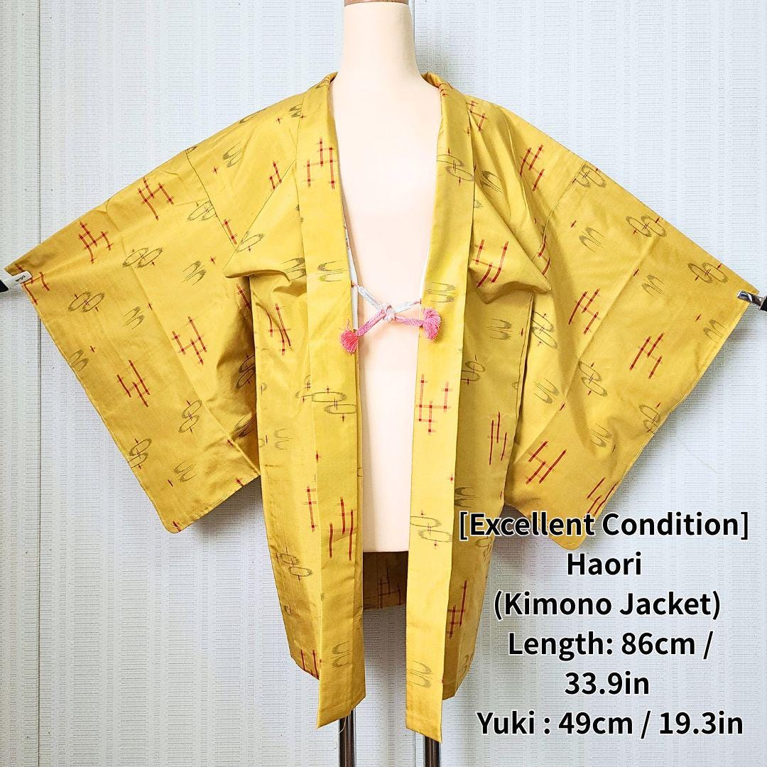 Haori Mustard Kimono Cardigan Vintage Haori Jacket, Navy And White