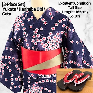 Purple Sakura Cotton Yukata Set – Tall Size with New Obi & Geta