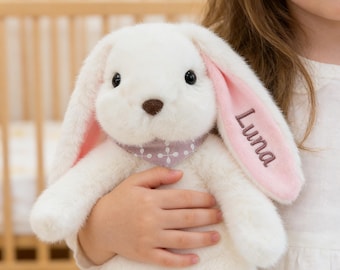 Custom Embroidered Bunny Rabbit with Name | Personalized Stuffed Animal | Easter Bunny Gift | Baby Shower Gift Newborn Keepsake Plush