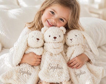 Copertina personalizzata per neonati con nome, copertina di sicurezza con coniglietto, copertina personalizzata per neonati, regalo di Pasqua, regalo per baby shower per neonati