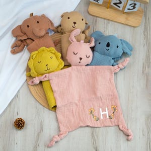 Pu&ograve; includere: Una collezione di morbidi giocattoli per neonati a forma di animali: un elefante, un orso, un leone, un coniglietto e un koala. I giocattoli sono nei toni del marrone, giallo, rosa e blu. &Egrave; presente anche una coperta di sicurezza rosa con la lettera "H" e ricami floreali.