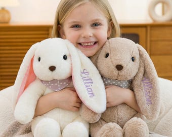 Personalized Easter Bunny Plush for Granddaughter, Soft Yarn Lettering Toy,Custom Name Rabbit Doll, Easter Gift for Toddler Girl