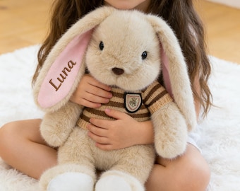 Personalized Embroidered  Bunny Rabbit for Kid,Custom Embroidered Name with Scarf & Sweater, More Soft Plush Bunny Easter gifts