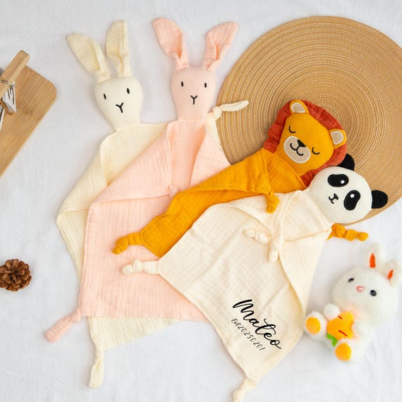Personalized Muslin Comforter Baby Lovey,custom Embroidered Animal - Main Image