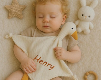 Personalized Goose Baby Lovey | Organic Cotton Muslin Security Blanket