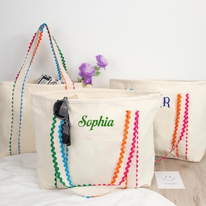 Personalized Embroidered Tote Bag | Custom Name Canvas Bag | Bridesmaid Gift, Teacher Gift, Bachelorette, Weekend Bag, Reusable Shopping Bag