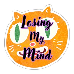 Stickers chaton perd la tête orange, Sticker drôle sur la santé mentale, Devenir fou, Sticker félin humoristique, Ordinateur portable, Carnet de notes, dortoir