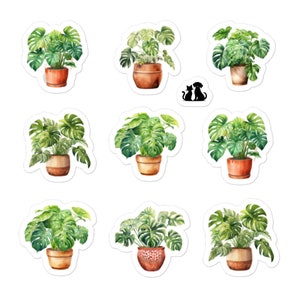 Lot de 9 stickers sans bulles Monstera plante d'intérieur en pot, scrapbooking, objet de collection, artisanat, fabrication de cartes, décoration