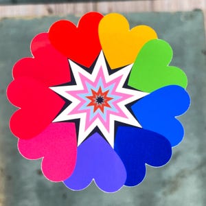 Sticker arc-en-ciel coeurs et étoiles, brillant, pièces découpées artisanales uniques, idéal pour la fierté, le scrapbooking, la fabrication de cartes