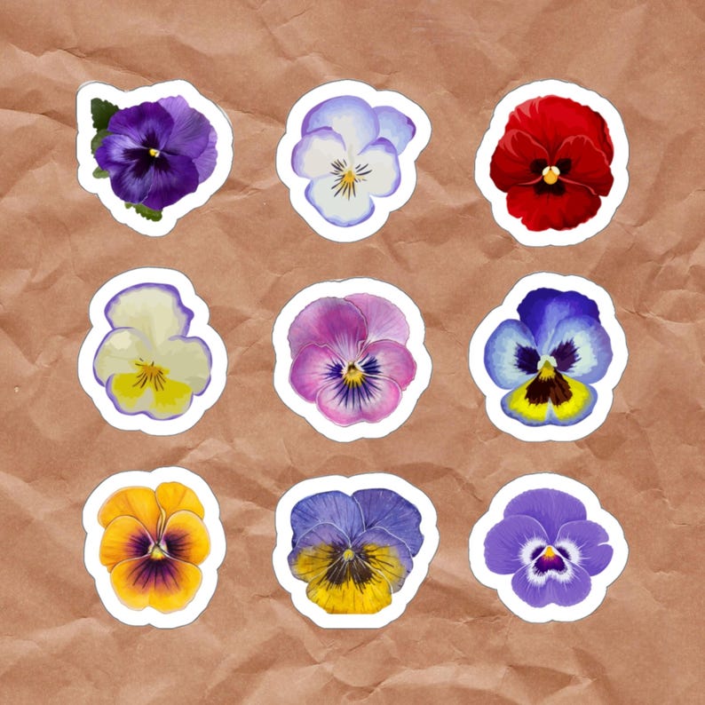 Pansy Flower Sticker Sheet, 9 Pack, Crafting, Scrapbooking, Cardmaking