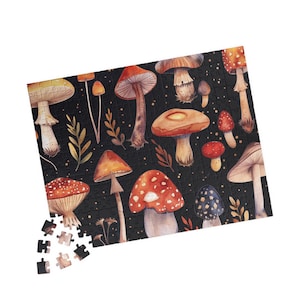 Puzzle, Watercolor Mushroom Design, Fun Jigsaw Game, Educational Activity, Mindfulness Game, Relaxing Hobby, Indoor Activity