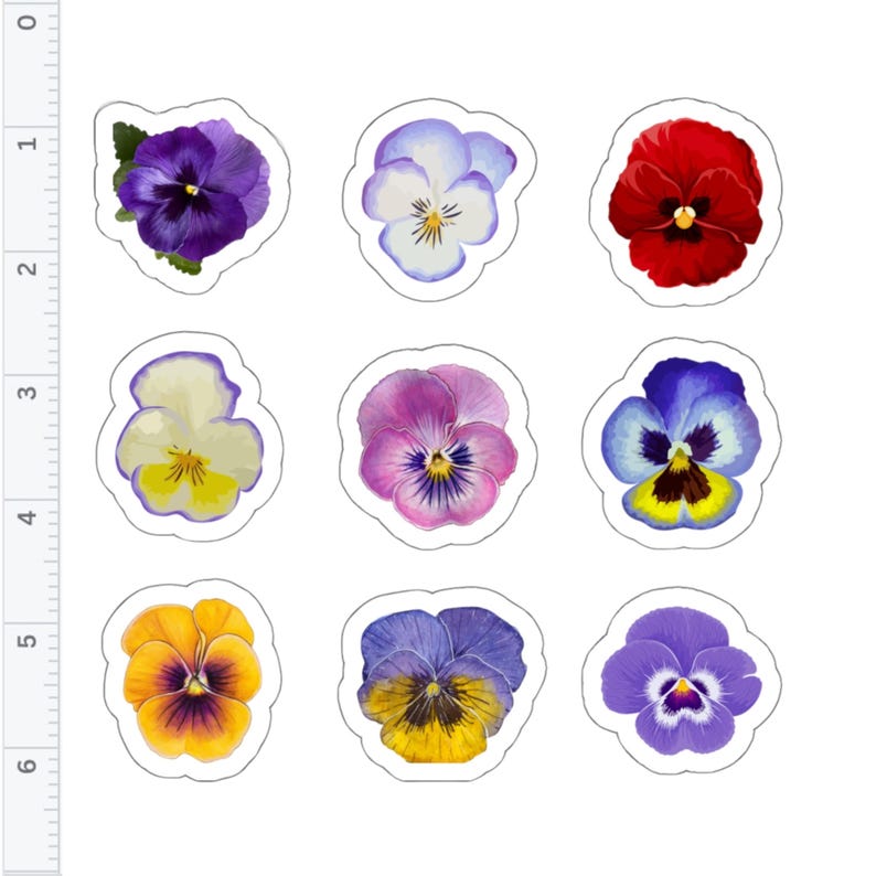 Pansy Flower Sticker Sheet, 9 Pack, Crafting, Scrapbooking, Cardmaking