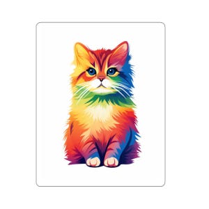Super Cute Rainbow Kitten Vinyl Sticker, Laptop, Notebook, Journal, Scrapbooking, Rainbow Brite Cat, Kitty Cat Sticker, Cat Parent, Locker