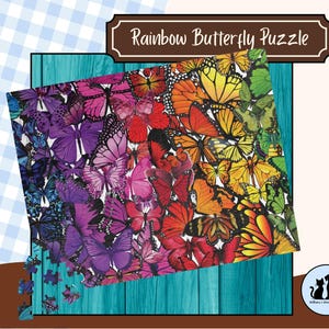 Rainbow Butterfly Jigsaw Puzzle, Colorful Insect Collage, Glossy Finish, Indoor Fun