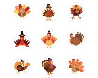 Cartela de adesivos de peru para o Dia de Ação de Graças: Decoração de colheita de outono (9 mini adesivos)