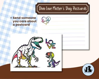 Dinosaur Mom and Baby Postcard Bundles (envelopes included), Mother's Day Greeting Card