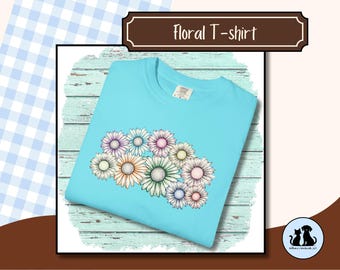 Camiseta de margaritas, diseño floral, unisex, teñida en prenda, colores cómodos