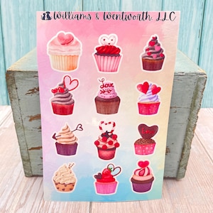 Pegatinas para cupcakes de San Valentín, paquete de 12, ideales para tarjetas de felicitación, regalos, manualidades navideñas, álbumes de recortes, ideales para niños
