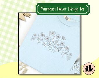 Minimalist Flower Line Art T-Shirt | Delicate Floral Outline Tee |