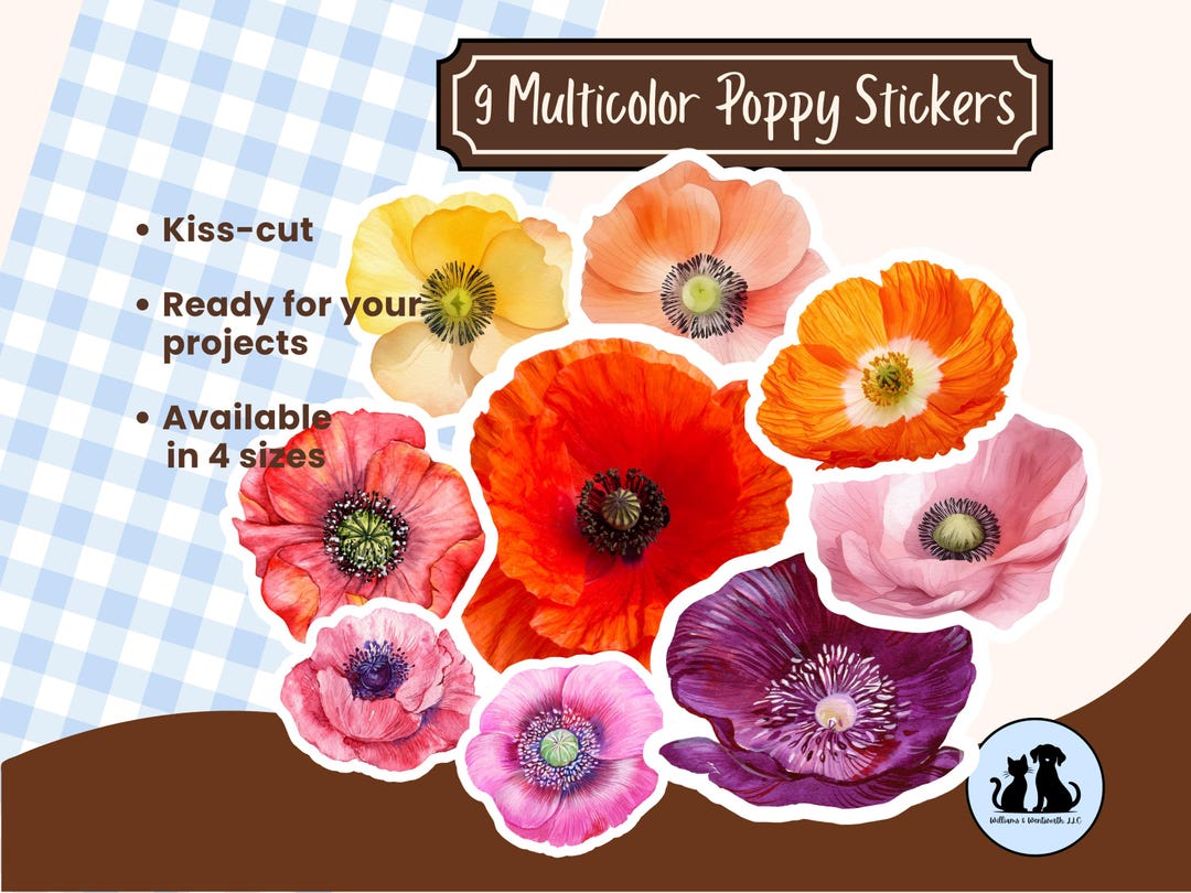 Multicolor Poppy Stickers, Floral Scrapbooking, Planner Stickers - Etsy