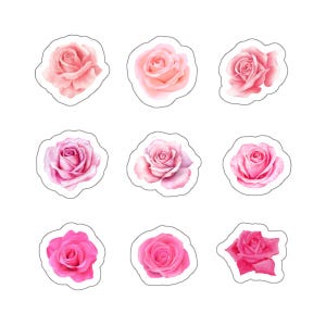 Mooie roze roos bloem kiss-cut stickers, scrapbooking, kaarten maken, slaapzaal, notebook sticker, lente bloemen sticker, laptopsticker