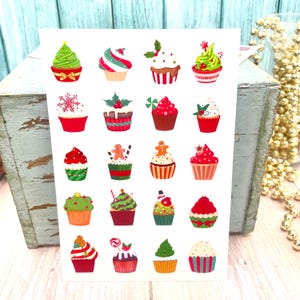 Hoja de pegatinas para cupcakes navideños, paquete de 20, ideal para tarjetas de felicitación, regalos, manualidades navideñas, álbumes de recortes, ideal para niños