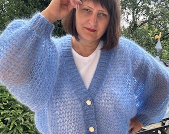 Cárdigan de mohair, suéter ligero, ropa escolar, ropa para adolescentes, estilo juvenil, cárdigan tejido a mano, prenda elegante, cálido, cárdigan tejido, regalo