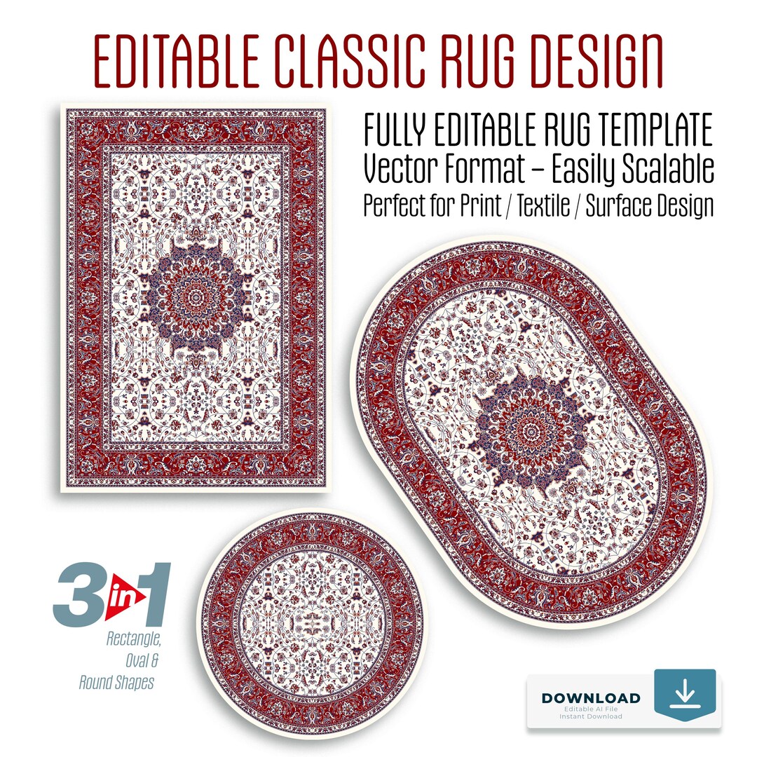 Red Oriental Rug Vector Template: Editable Persian Medallion Design (AI ...